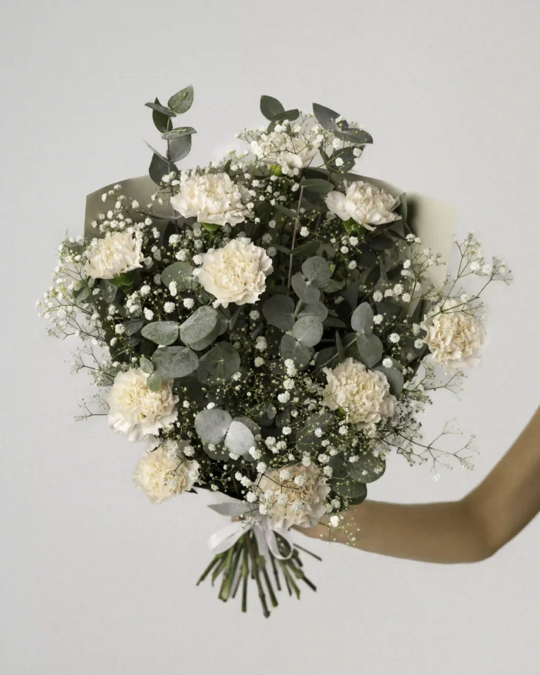 FL-0926-sandrabalkephotography-22 - Flowers and Lovers Bouquet with cream carnations, gypsophila and eucalyptus